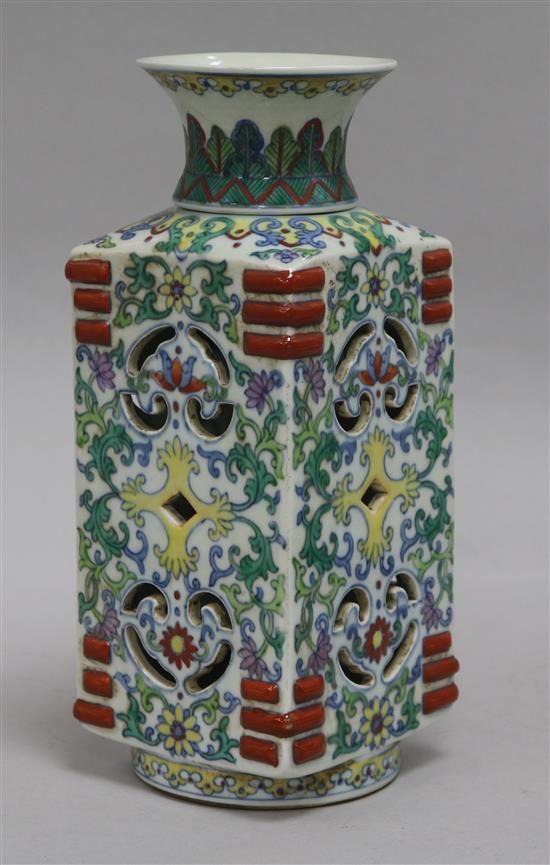 A Chinese doucai double walled vase